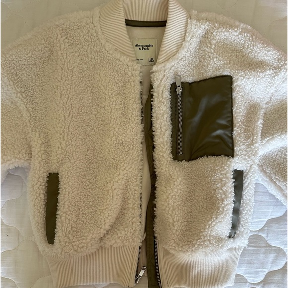ABERCROMBIE & FITCH LONG SHERPA BOMBER JACKET- womens XS - Picture 1 of 3